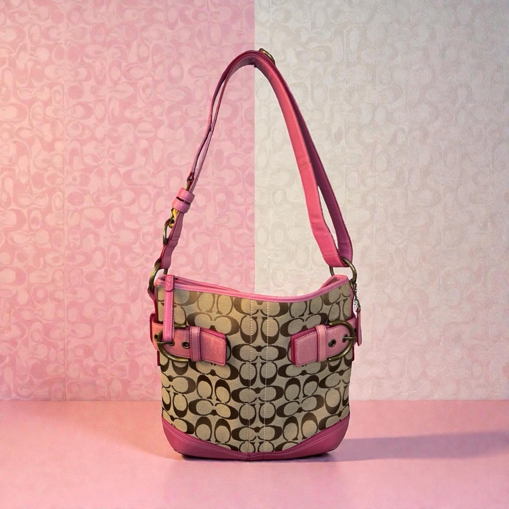 Coach Soho Signature Slim Shoulder Bag 3577 Pink Khaki Y2K Vintage (A519)